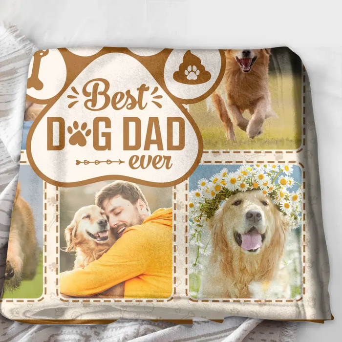 Personalized Dog Dad Fleece Throw Blanket/Quilt - Upload Photos - Father's Day Gift Idea For Dog Owners - Best Dog Dad Ever