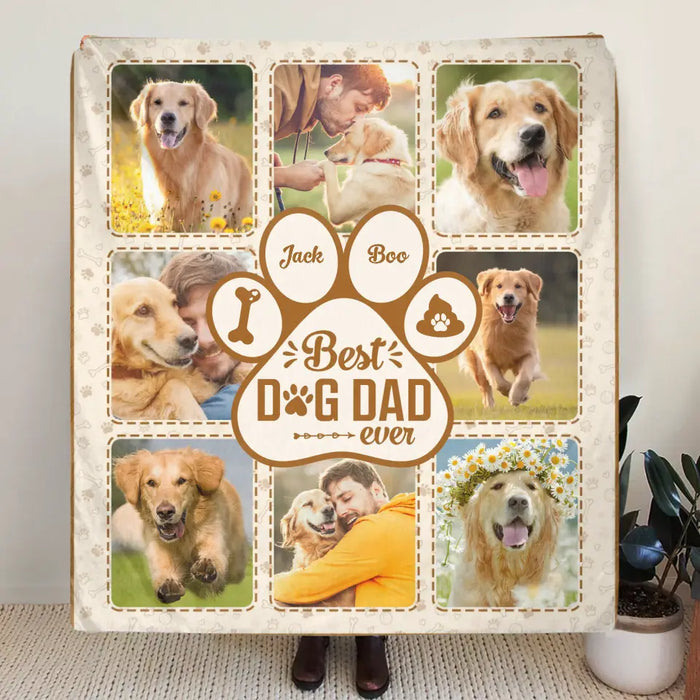 Personalized Dog Dad Fleece Throw Blanket/Quilt - Upload Photos - Father's Day Gift Idea For Dog Owners - Best Dog Dad Ever