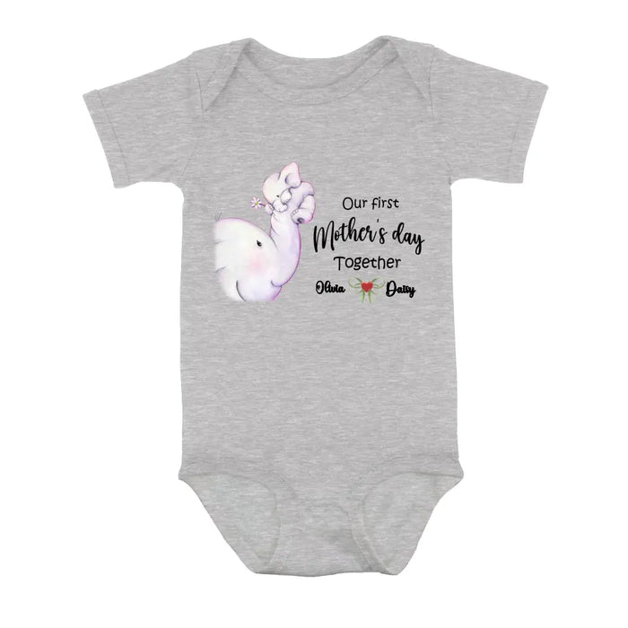 Personalized Elephant Baby Onesie/T-Shirt - Gift Idea for Baby/Mother's Day - Our First Mother's Day Together