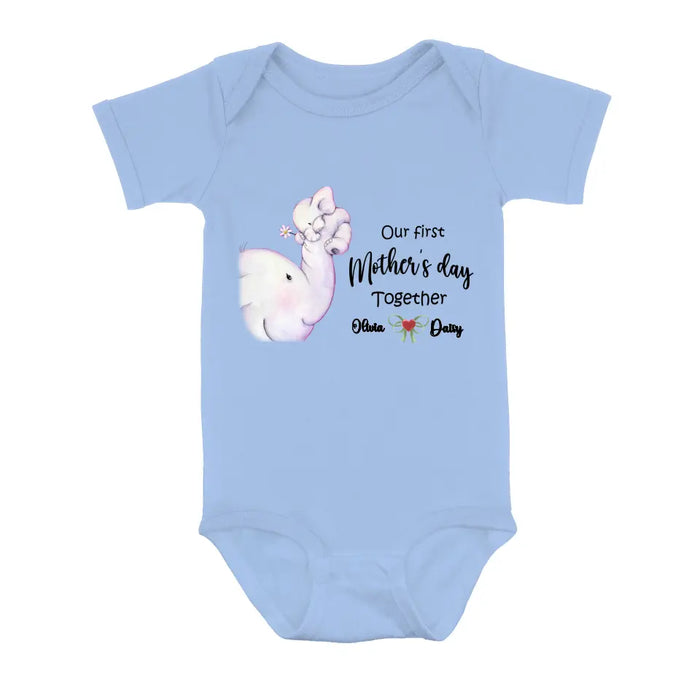 Personalized Elephant Baby Onesie/T-Shirt - Gift Idea for Baby/Mother's Day - Our First Mother's Day Together