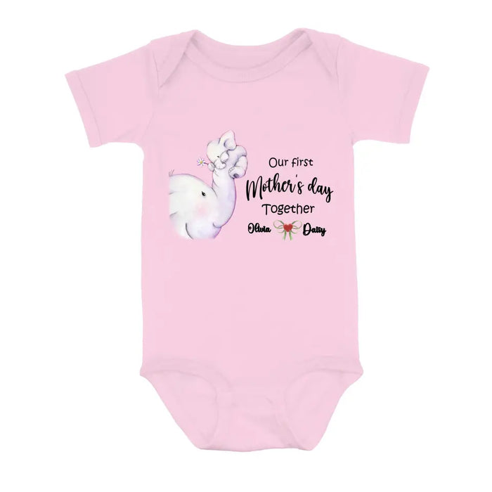 Personalized Elephant Baby Onesie/T-Shirt - Gift Idea for Baby/Mother's Day - Our First Mother's Day Together