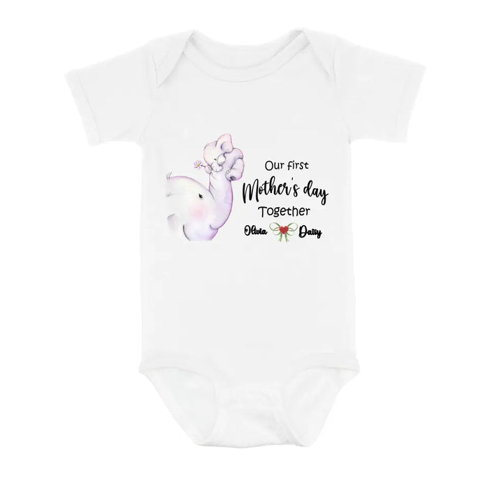 Personalized Elephant Baby Onesie/T-Shirt - Gift Idea for Baby/Mother's Day - Our First Mother's Day Together