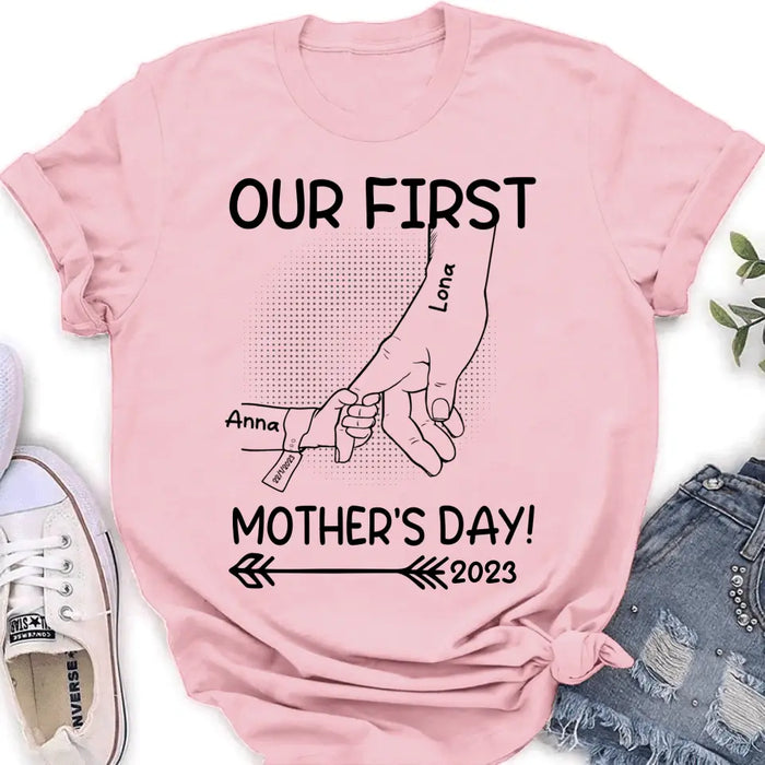 Personalized Hand Shirt/Hoodie/Sweatshirt/Long sleeve - Gift Idea For Mother's Day - Up to 6 Kids - Our First Mother's Day 2023