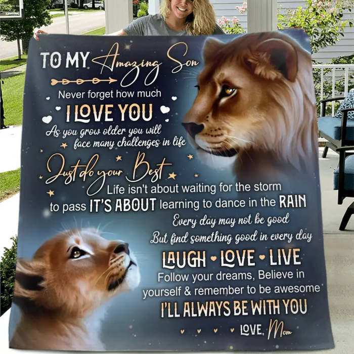 Personalized Lion Fleece Throw Blanket/Quilt - Gift Idea For Mother's Day/Father's Day - Never Forget How Much I Love You