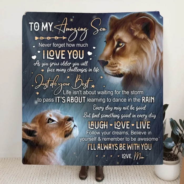 Personalized Lion Fleece Throw Blanket/Quilt - Gift Idea For Mother's Day/Father's Day - Never Forget How Much I Love You