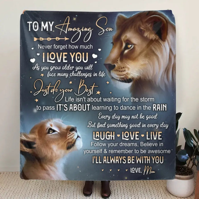 Personalized Lion Fleece Throw Blanket/Quilt - Gift Idea For Mother's Day/Father's Day - Never Forget How Much I Love You