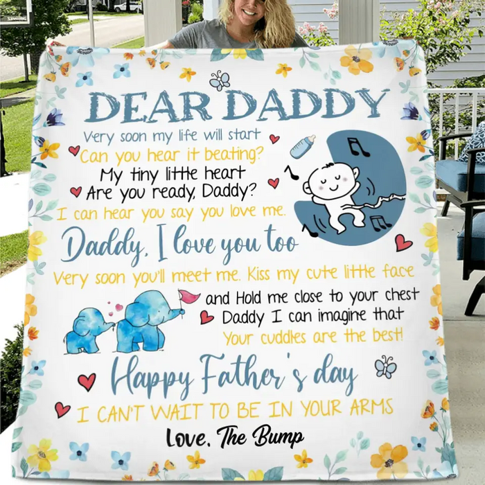 Personalized Dear Daddy Fleece Throw Blanket/Quilt - Gift Idea For Father's Day - Dear Daddy Very Soon My Life Will Start