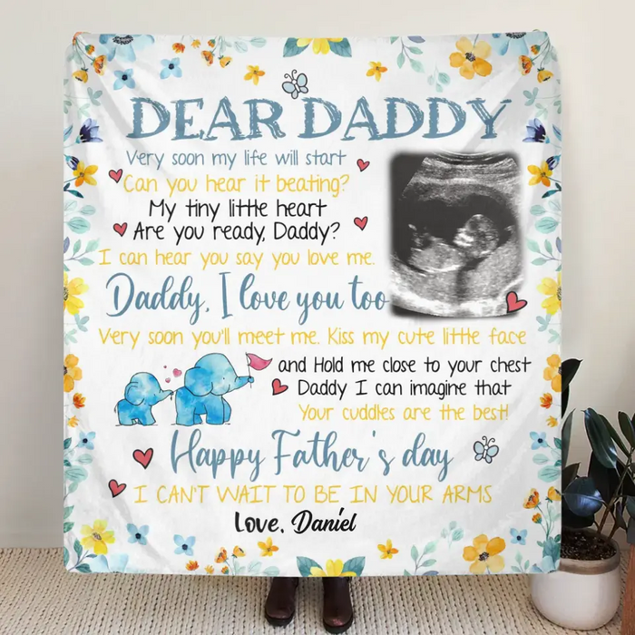 Personalized Baby Photo Fleece Throw Blanket/Quilt - Gift Idea For Father's Day - Dear Daddy Very Soon My Life Will Start