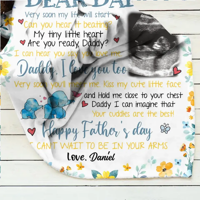 Personalized Baby Photo Fleece Throw Blanket/Quilt - Gift Idea For Father's Day - Dear Daddy Very Soon My Life Will Start