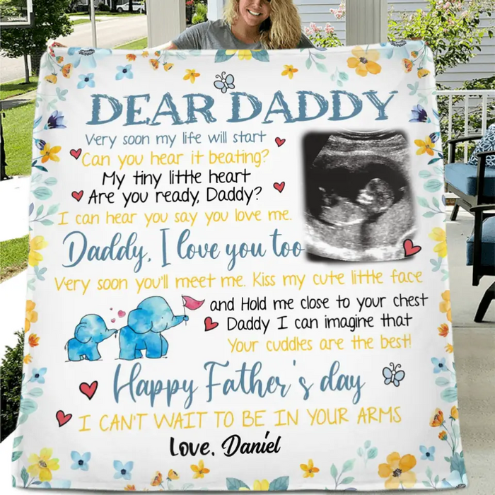 Personalized Baby Photo Fleece Throw Blanket/Quilt - Gift Idea For Father's Day - Dear Daddy Very Soon My Life Will Start
