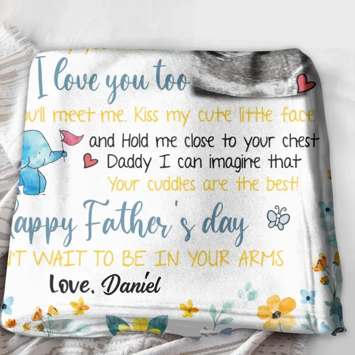 Personalized Baby Photo Fleece Throw Blanket/Quilt - Gift Idea For Father's Day - Dear Daddy Very Soon My Life Will Start