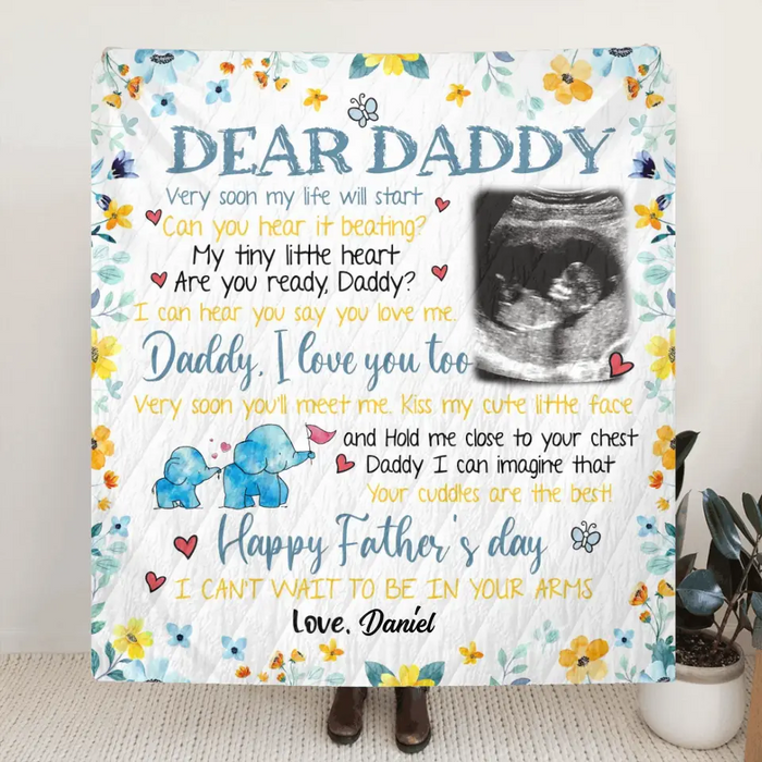 Personalized Baby Photo Fleece Throw Blanket/Quilt - Gift Idea For Father's Day - Dear Daddy Very Soon My Life Will Start
