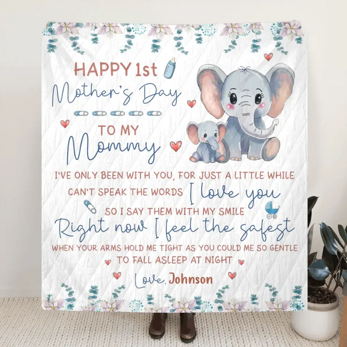 Personalized Elephant Fleece Throw Blanket/Quilt - Gift Idea For Mother's Day - To My Mommy I've Only Been Your Little One For Just A Little While
