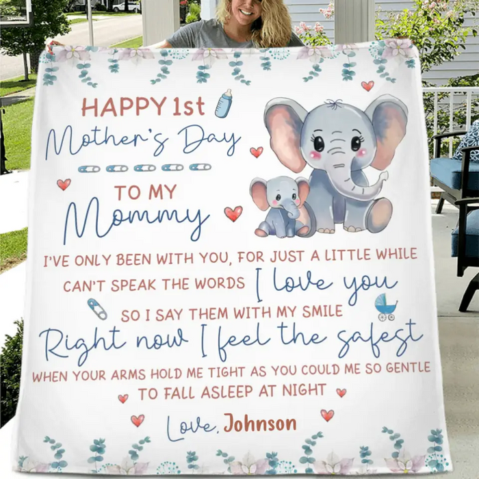 Personalized Elephant Fleece Throw Blanket/Quilt - Gift Idea For Mother's Day - To My Mommy I've Only Been Your Little One For Just A Little While