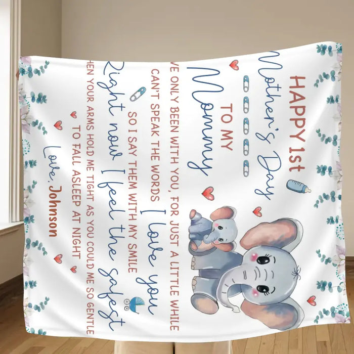 Personalized Elephant Fleece Throw Blanket/Quilt - Gift Idea For Mother's Day - To My Mommy I've Only Been Your Little One For Just A Little While