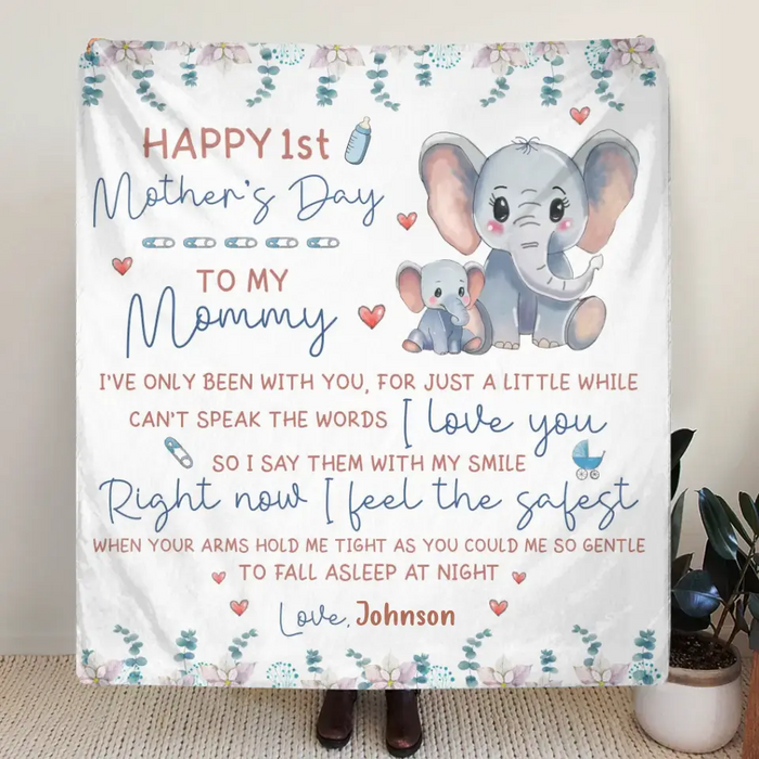 Personalized Elephant Fleece Throw Blanket/Quilt - Gift Idea For Mother's Day - To My Mommy I've Only Been Your Little One For Just A Little While