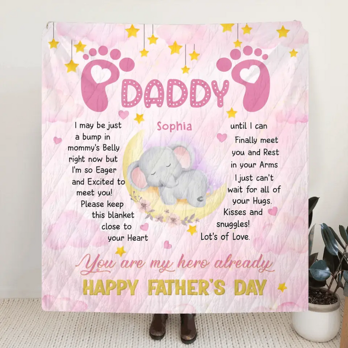 Personalized Father's Day Fleece Throw Blanket/Quilt - Gift Idea For Father's Day - You Are My Hero Already