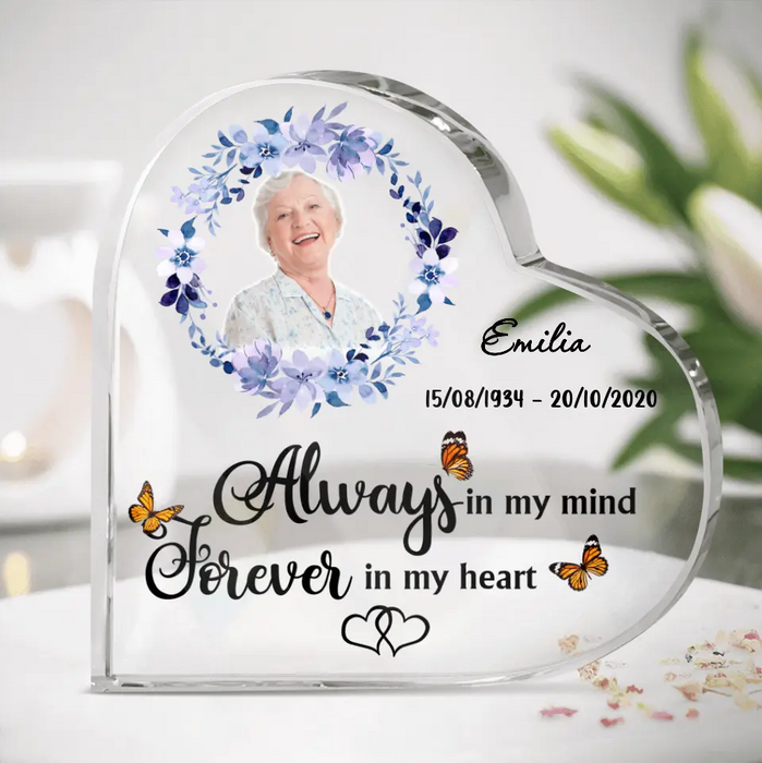 Personalized Memorial Photo Acrylic Plaque - Memorial Gift Idea for Father's Day/Mother's Day - Always In My Mind Forever In My Heart