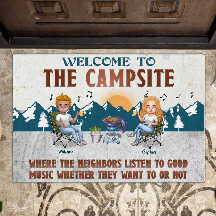 Personalized Camping Couple With Pet Doormat - Couple With Up to 4 Pets - Gift Idea For Camping/Dog/Cat Lovers - Welcome To The Campsite