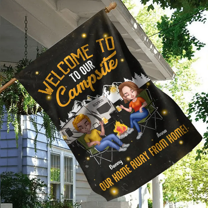 Personalized Couple Camping Flag Sign - Gift Idea For Couple/Camping Lover - Welcome To Our Campsite Our Home Away From Home