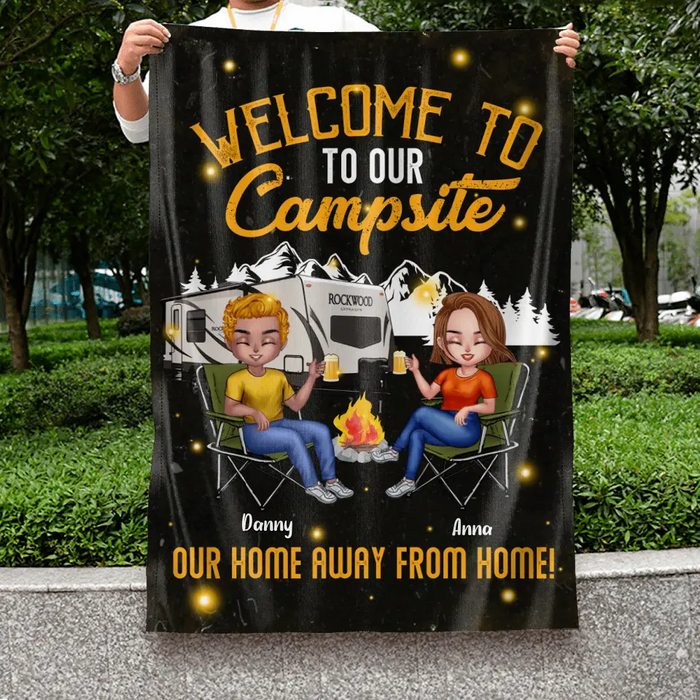 Personalized Couple Camping Flag Sign - Gift Idea For Couple/Camping Lover - Welcome To Our Campsite Our Home Away From Home