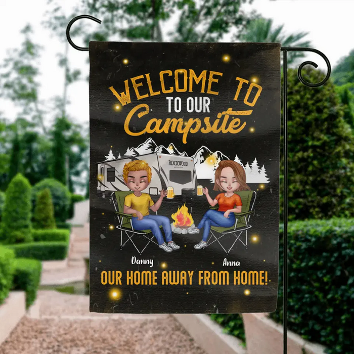 Personalized Couple Camping Flag Sign - Gift Idea For Couple/Camping Lover - Welcome To Our Campsite Our Home Away From Home