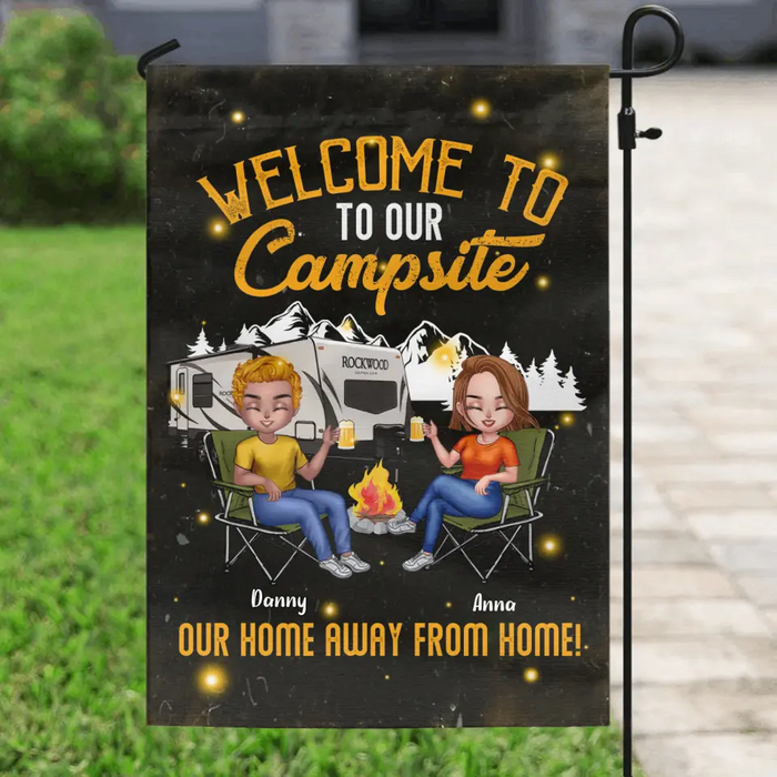 Personalized Couple Camping Flag Sign - Gift Idea For Couple/Camping Lover - Welcome To Our Campsite Our Home Away From Home