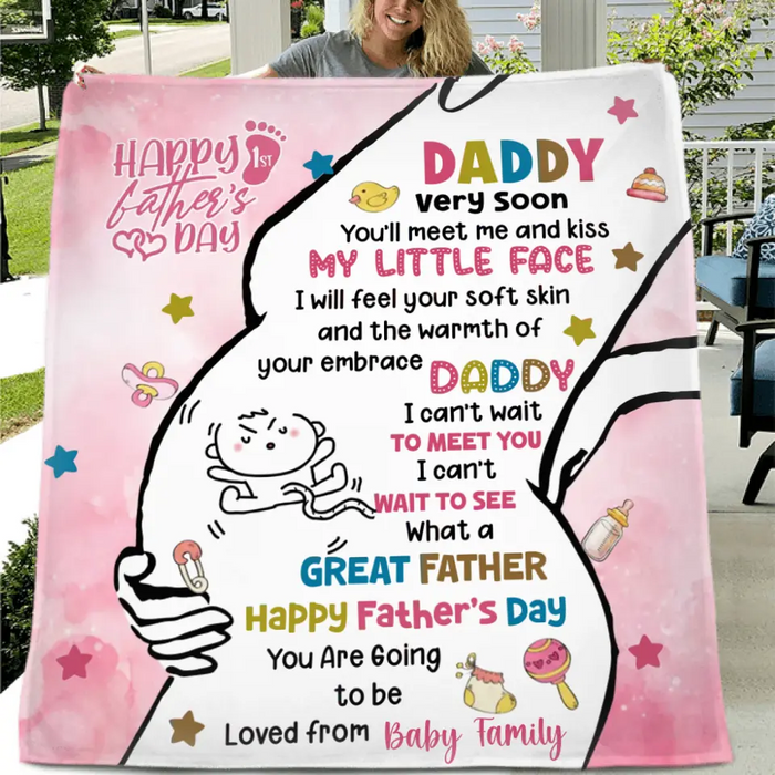Personalized First Mother's Day Fleece Throw Blanket/Quilt - Gift Idea For Mother's Day - Daddy Very Soon You'll Meet Me And Kiss My Little Face
