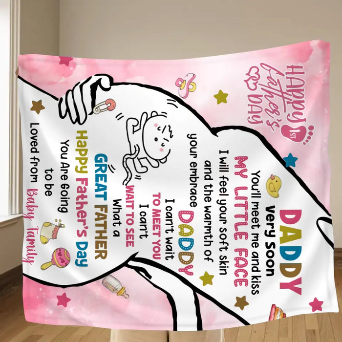 Personalized First Mother's Day Fleece Throw Blanket/Quilt - Gift Idea For Mother's Day - Daddy Very Soon You'll Meet Me And Kiss My Little Face