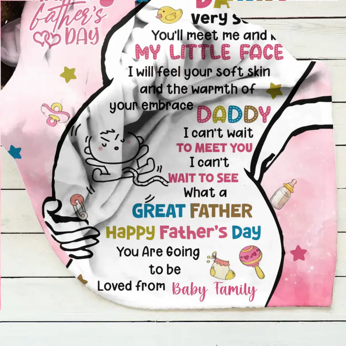 Personalized First Mother's Day Fleece Throw Blanket/Quilt - Gift Idea For Mother's Day - Daddy Very Soon You'll Meet Me And Kiss My Little Face