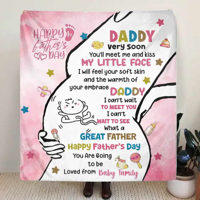 Personalized First Mother's Day Fleece Throw Blanket/Quilt - Gift Idea For Mother's Day - Daddy Very Soon You'll Meet Me And Kiss My Little Face