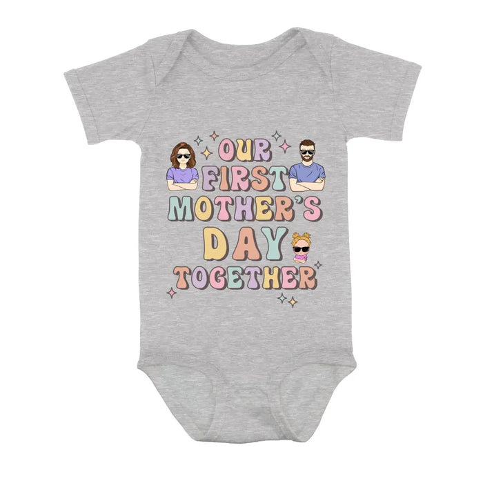 Personalized Family Baby Onesie/Kid T-Shirt/T-Shirt - Up to 3 Children - Gift Idea for Family/Mother's Day - Our First Mother's Day Together