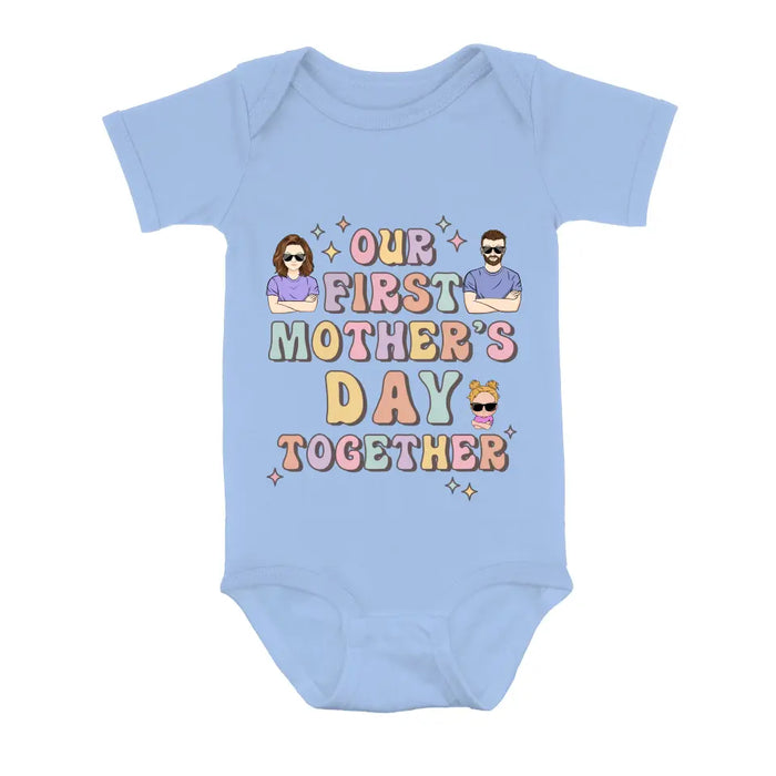 Personalized Family Baby Onesie/Kid T-Shirt/T-Shirt - Up to 3 Children - Gift Idea for Family/Mother's Day - Our First Mother's Day Together