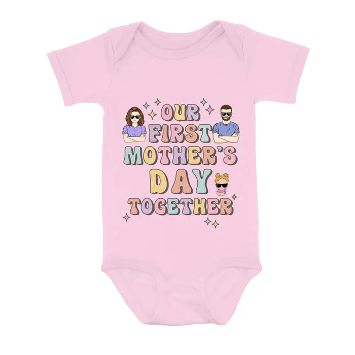 Personalized Family Baby Onesie/Kid T-Shirt/T-Shirt - Up to 3 Children - Gift Idea for Family/Mother's Day - Our First Mother's Day Together