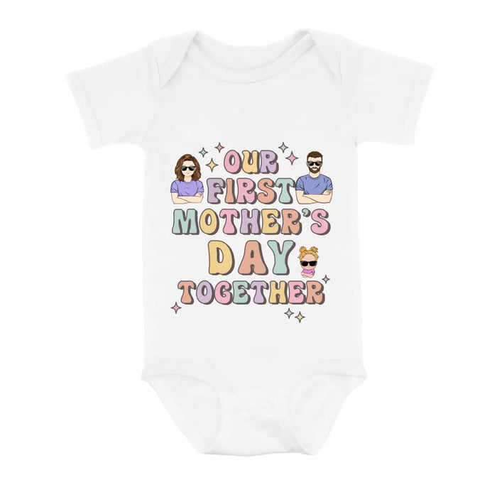 Personalized Family Baby Onesie/Kid T-Shirt/T-Shirt - Up to 3 Children - Gift Idea for Family/Mother's Day - Our First Mother's Day Together