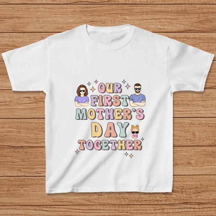 Personalized Family Baby Onesie/Kid T-Shirt/T-Shirt - Up to 3 Children - Gift Idea for Family/Mother's Day - Our First Mother's Day Together