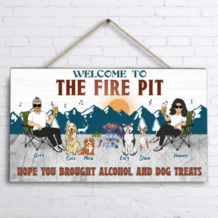 Personalized Camping Couple With Pet Wooden Sign - Couple With Up to 4 Pets - Gift Idea For Camping/Dog/Cat Lovers - Welcome To The Fire Pit