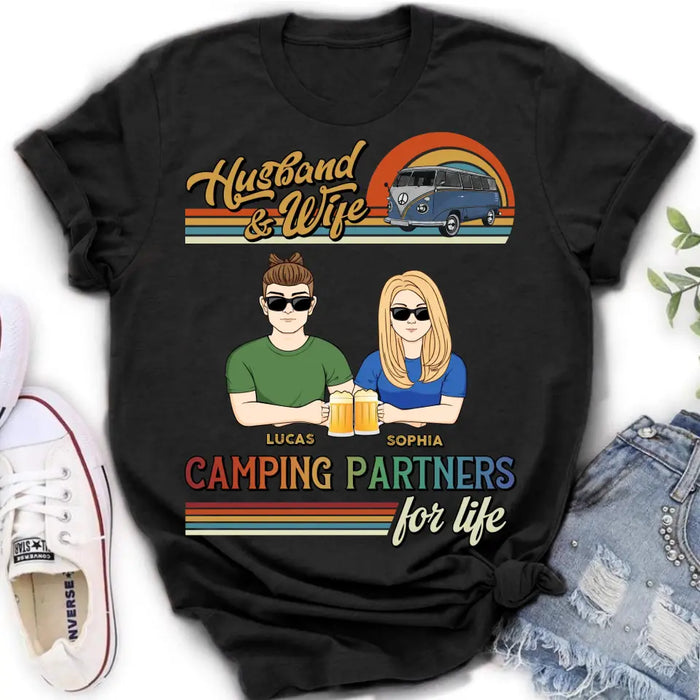 Personalized Couple Camping Shirt/Hoodie - Gift Idea For Couple/Camping Lover - Husband & Wife Camping Partners For Life