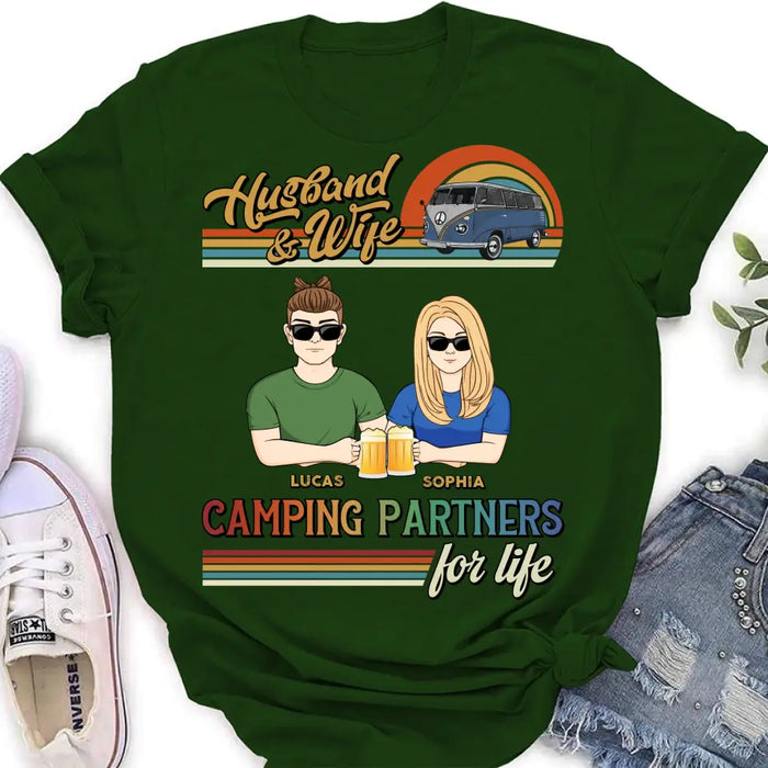 Personalized Couple Camping Shirt/Hoodie - Gift Idea For Couple/Camping Lover - Husband & Wife Camping Partners For Life