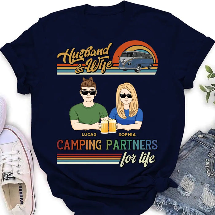 Personalized Couple Camping Shirt/Hoodie - Gift Idea For Couple/Camping Lover - Husband & Wife Camping Partners For Life