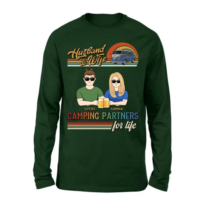 Personalized Couple Camping Shirt/Hoodie - Gift Idea For Couple/Camping Lover - Husband & Wife Camping Partners For Life
