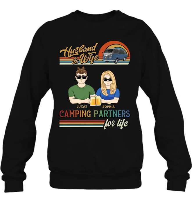Personalized Couple Camping Shirt/Hoodie - Gift Idea For Couple/Camping Lover - Husband & Wife Camping Partners For Life