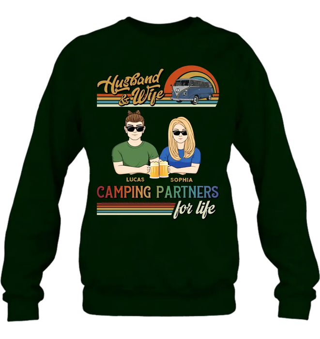 Personalized Couple Camping Shirt/Hoodie - Gift Idea For Couple/Camping Lover - Husband & Wife Camping Partners For Life