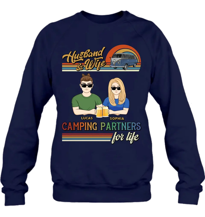 Personalized Couple Camping Shirt/Hoodie - Gift Idea For Couple/Camping Lover - Husband & Wife Camping Partners For Life