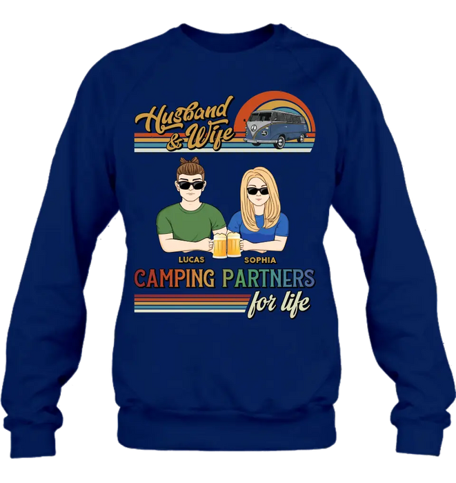 Personalized Couple Camping Shirt/Hoodie - Gift Idea For Couple/Camping Lover - Husband & Wife Camping Partners For Life