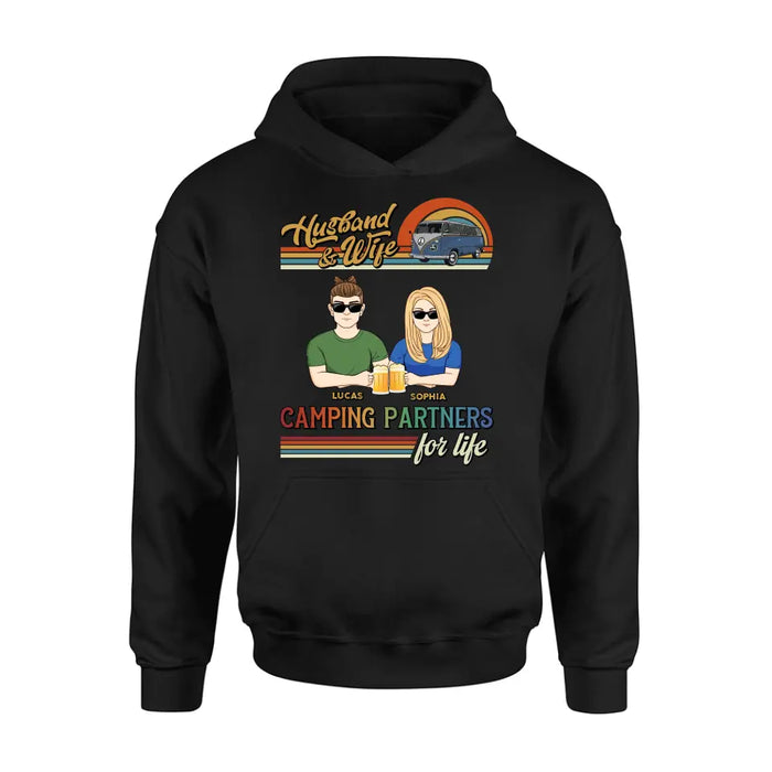 Personalized Couple Camping Shirt/Hoodie - Gift Idea For Couple/Camping Lover - Husband & Wife Camping Partners For Life