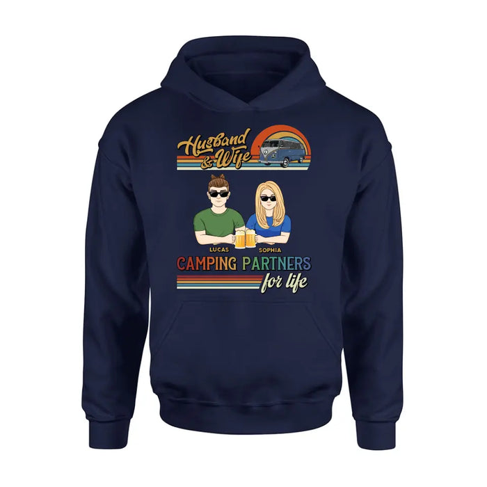Personalized Couple Camping Shirt/Hoodie - Gift Idea For Couple/Camping Lover - Husband & Wife Camping Partners For Life
