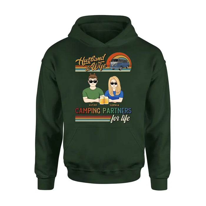 Personalized Couple Camping Shirt/Hoodie - Gift Idea For Couple/Camping Lover - Husband & Wife Camping Partners For Life