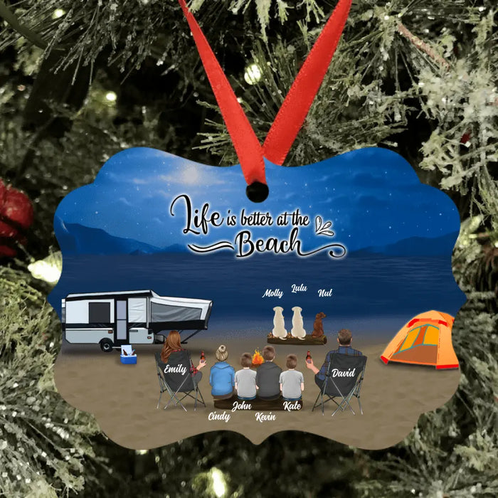 Personalized Beach Camping Ornament - Best Gift For Camping Family/Couple/Single Parent/Solo - Up to 4 Kids and 6 Pets - Life Is Better At The Beach