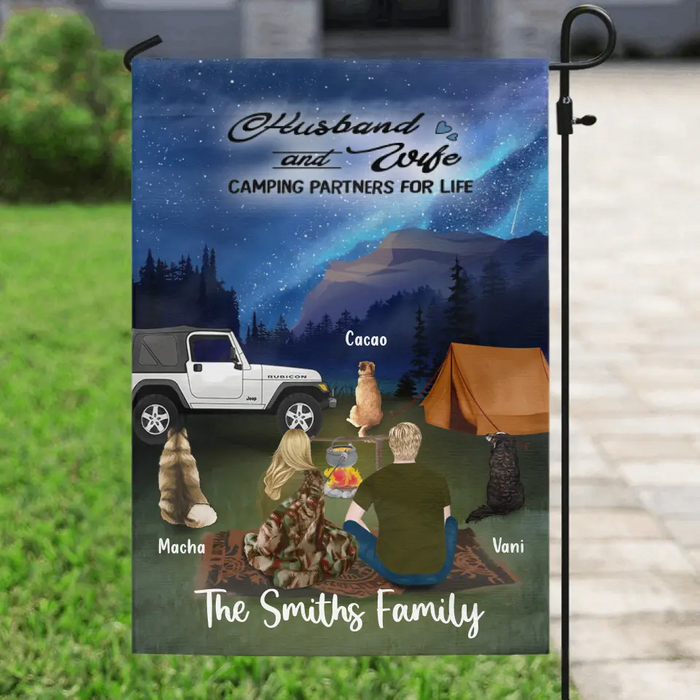 Personalized Night Camping Garden Flag - Best Gift For Couple - Up to 3 Dogs - Husband And Wife - NIMLQ4